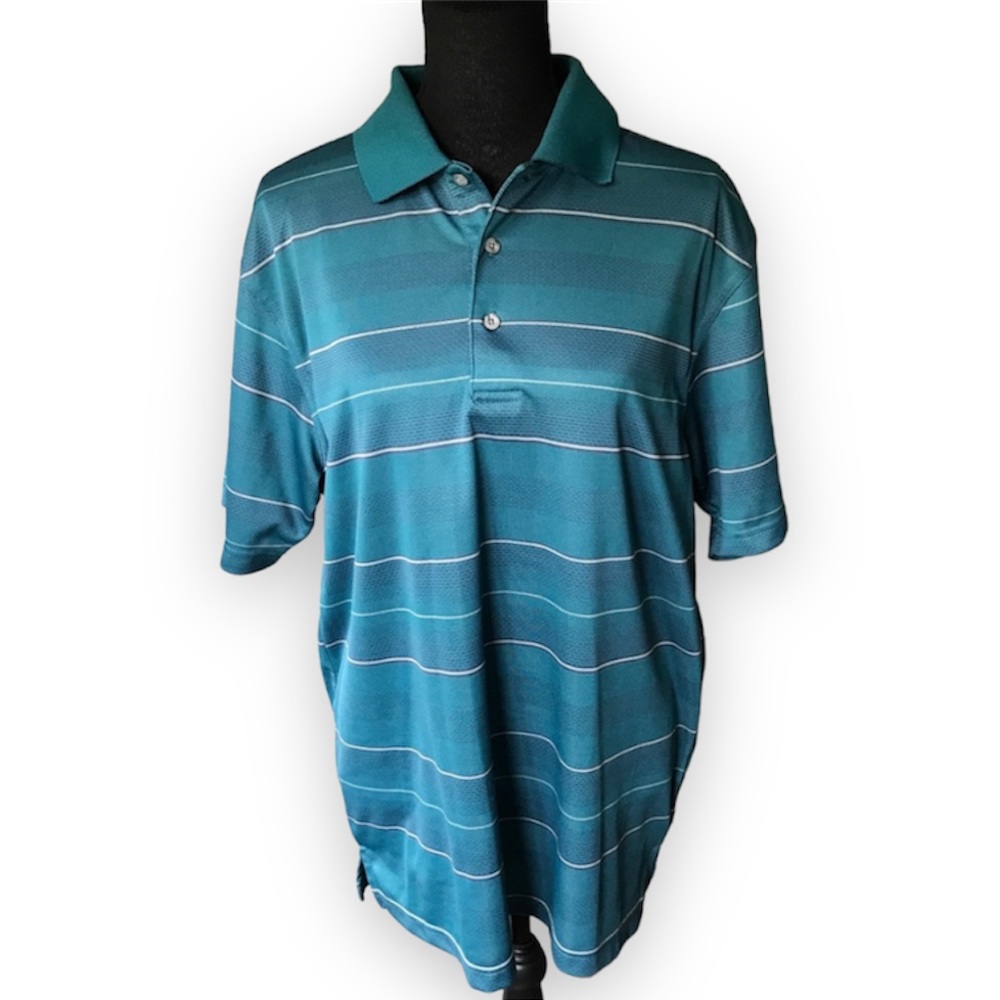 PGA TOUR Teal stripe short sleeve golf polo
